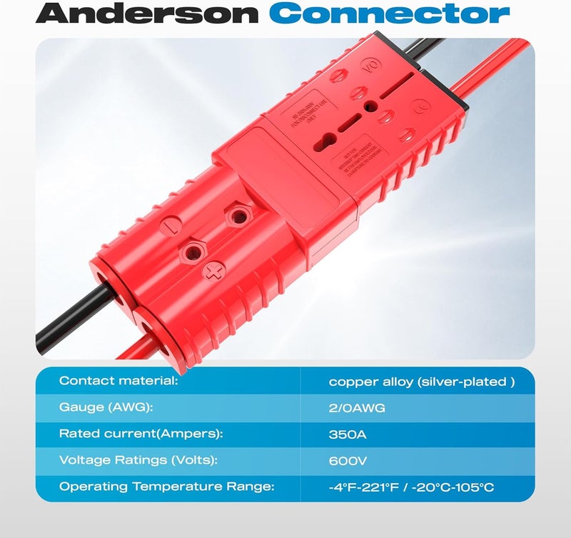 Malictele Store موصل أندرسون، فصل سريع لبطارية 350 أمبير 2/0AWG 600V مجموعة أسلاك ونش ثقيلة لتحميل (4 عبوات) - أحمر - Image 4